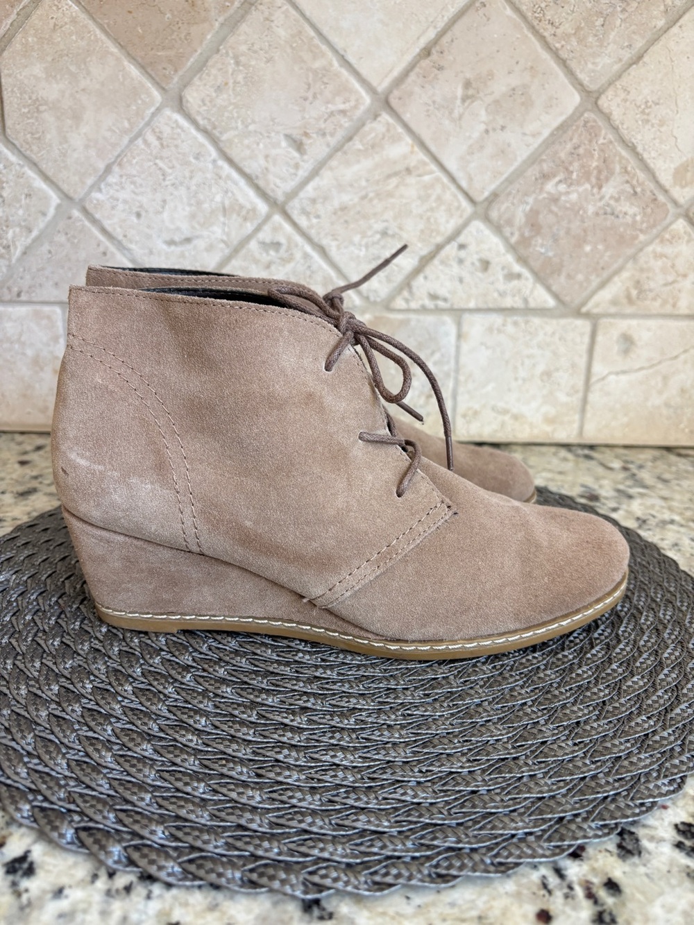 Bjorndal Rachel Taupe Lace Up Wedge Booties Boots 8